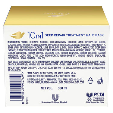 Dove 10 In 1 Deep Repair Treatment Hair Mask, 300 Millilitre | Floral, For All Hair Types